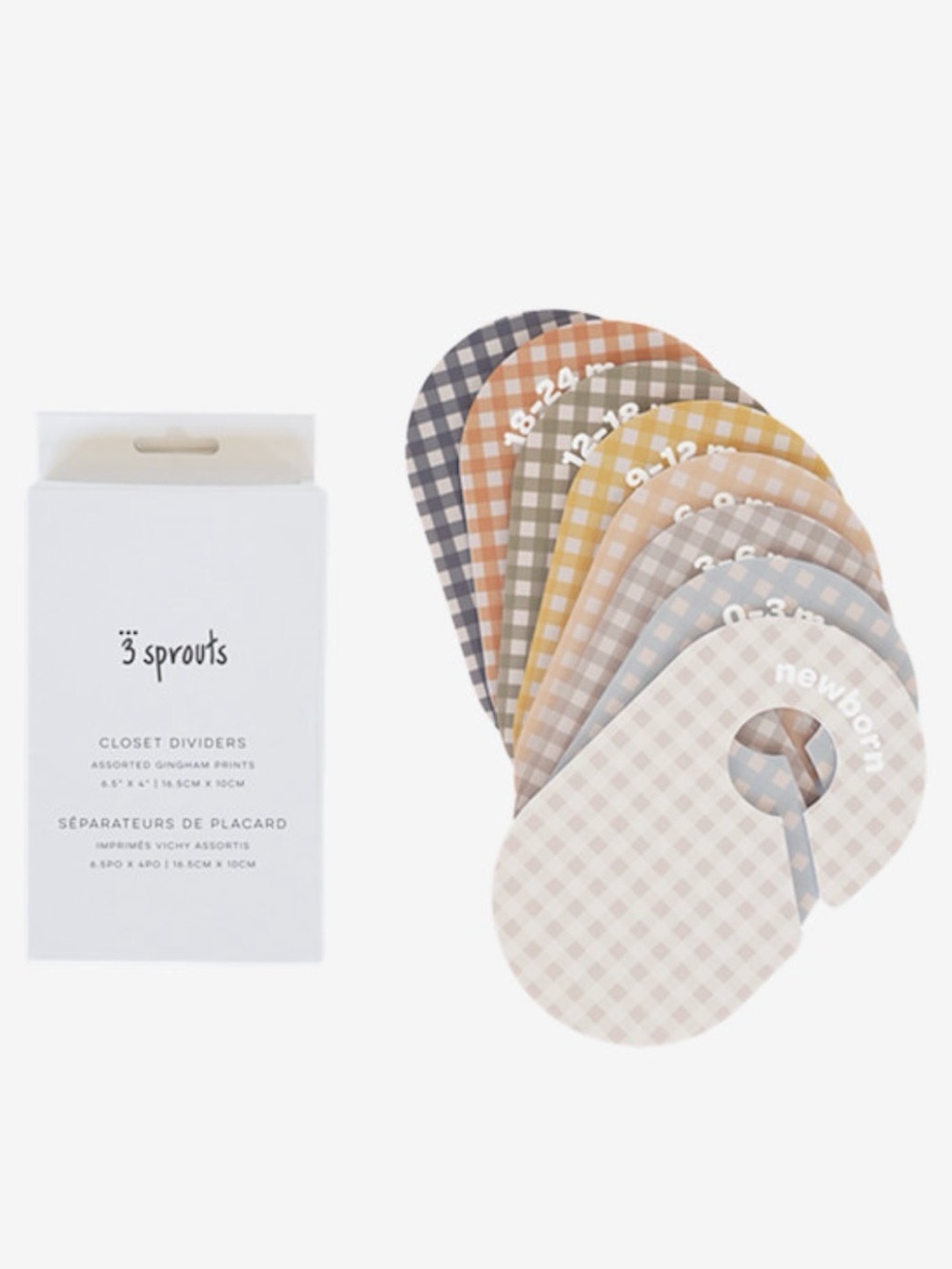 3 Sprouts Gingham Closet Dividers - Neutral Multi Newborn through 2T-New in Box